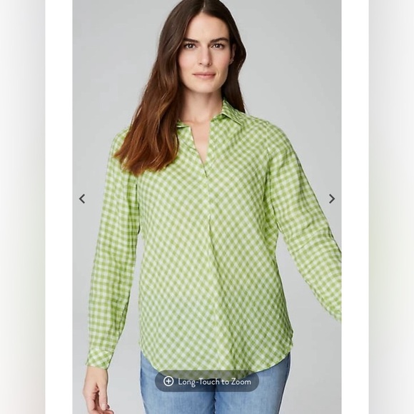J.Jill 100% Linen Gingham Popover Shirt in Fresh Green | Size M | NWT - Picture 2 of 6